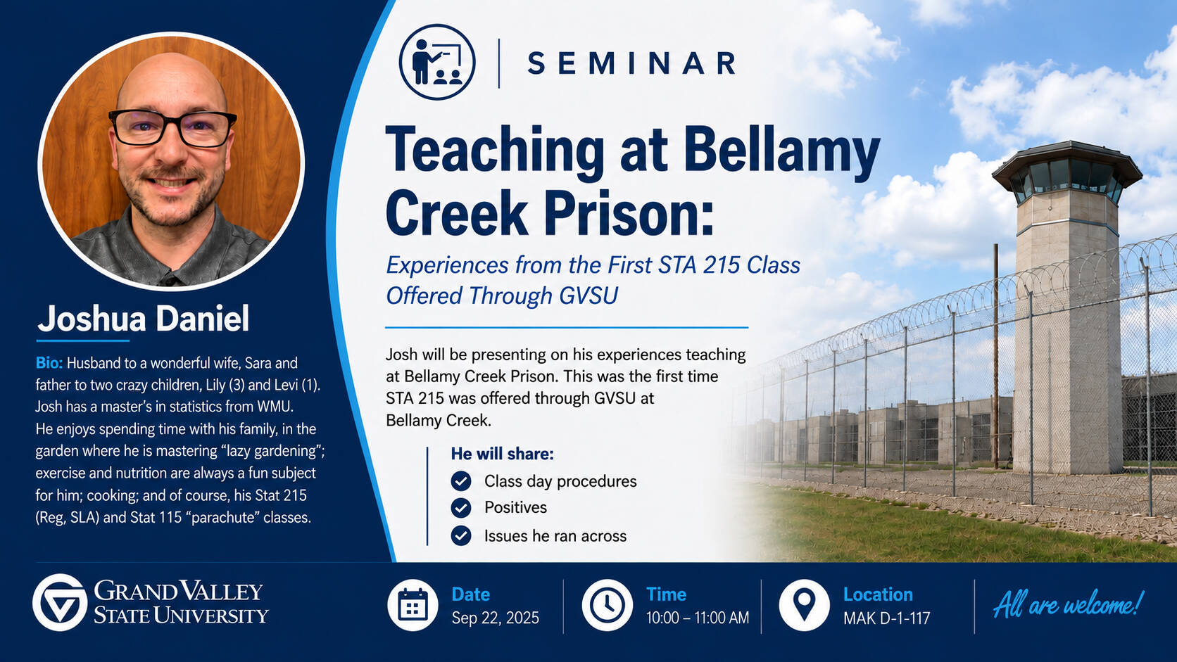 Teaching at Bellamy Creek Prison Seminar Flyer